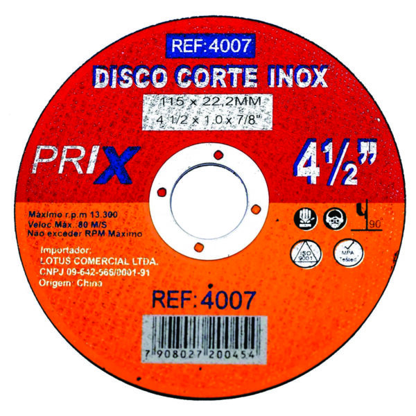 Disco de Corte Inox 4.1/2” x 1mm x 22,2mm