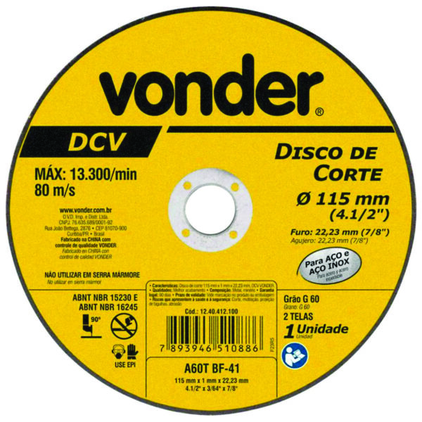 Disco de Corte Fino G60 4.1/2 – VONDER